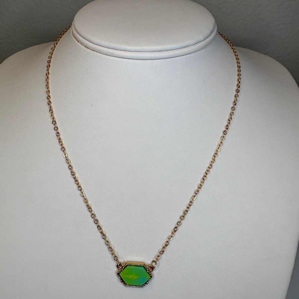 Gold Tone Necklace with Green Acrylic Pendant
